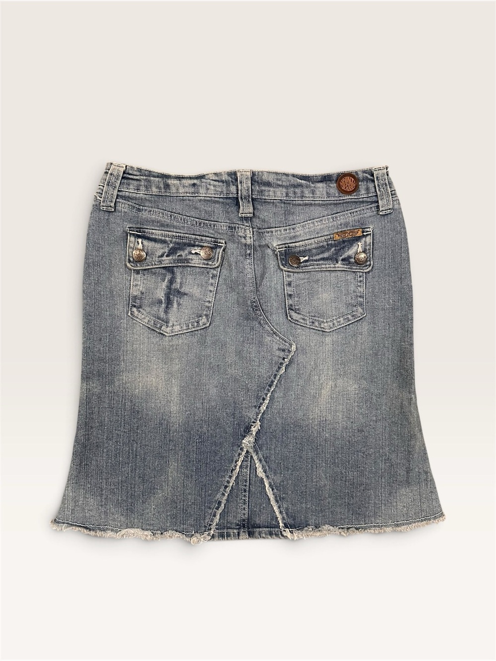 Hint Jeans Y2K Distressed Denim Skirt Frayed Hem Blue Size 9 - Picture 3 of 8